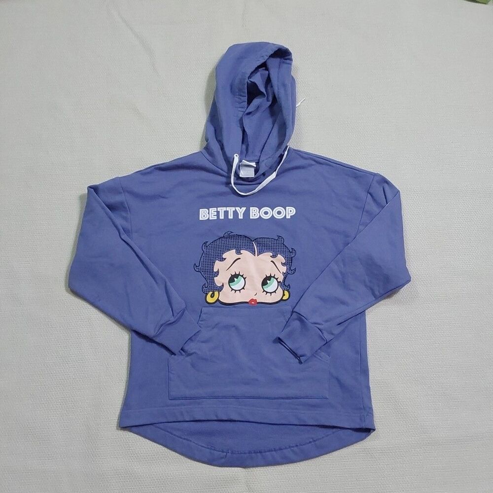 Betty Boop Classic Hooded Pullover Long Sleeve Sweatshirt Size S Color Purple